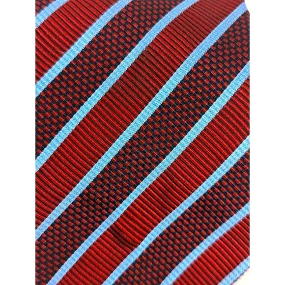CHRISTIAN LACROIX Men's 100% Silk Necktie ITALY Designer RED & Light Blue - Picture 1 of 9